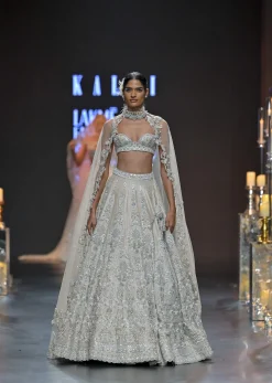 Beige Lehenga Set With Pearl Embroidery And Floral Motifs