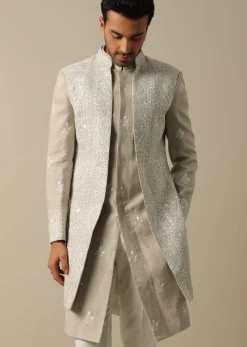 Beige Linen Indowestern Sherwani Set