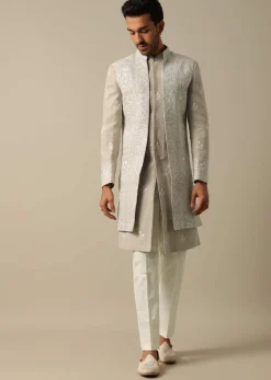 Beige Linen Indowestern Sherwani Set