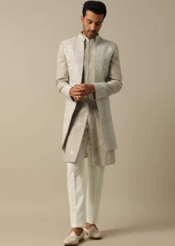 Beige Linen Indowestern Sherwani Set