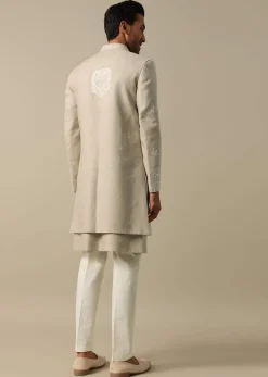 Beige Linen Indowestern Sherwani Set