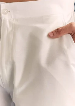 Beige Linen Kurta Set For Men With Mirror Embroidery