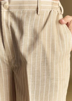Beige Linen Kurta Set With Delicate Hand Embroidery
