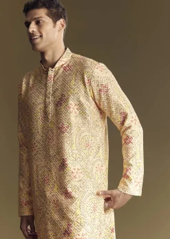 Beige Linen Kurta Set With Minimalist Detailing