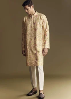 Beige Linen Kurta Set With Minimalist Detailing