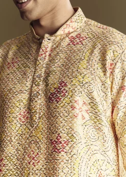 Beige Linen Kurta Set With Minimalist Detailing