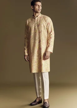 Beige Linen Kurta Set With Minimalist Detailing