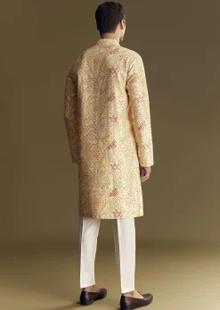 Beige Linen Kurta Set With Minimalist Detailing