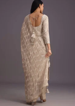 Beige Lucknowi Work Kurta Set And Dupatta