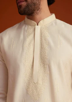 Beige Minimal Embroidered Kurta Pajama Set
