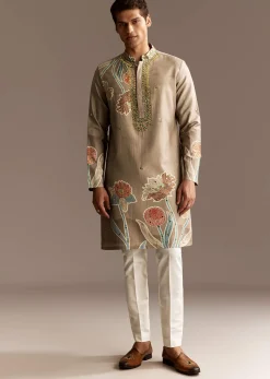 Beige Mirror Work Kurta Set