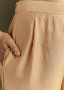 Beige Modal Threadwork Kurta Pant With Resham Organza Dupatta