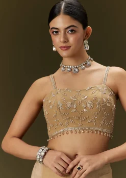 Beige Net Saree With All Over Heavy Embroidery