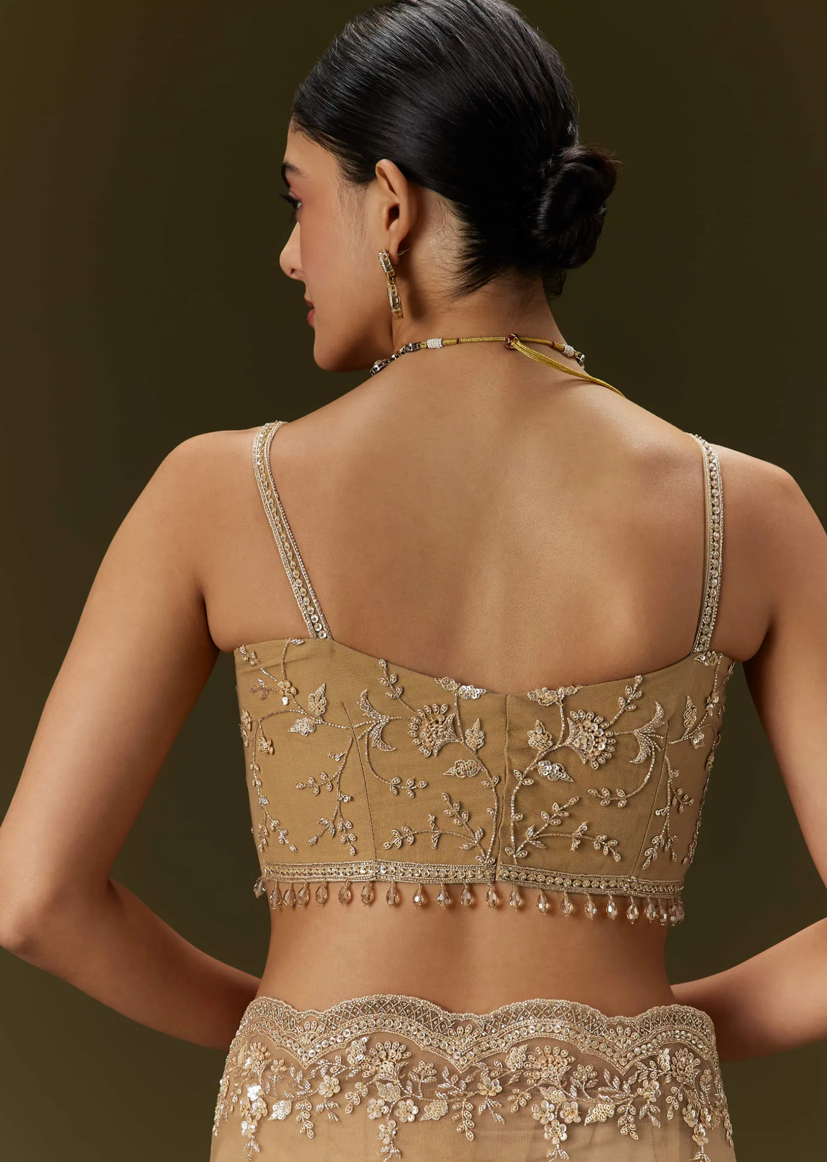 Beige Net Saree With All Over Heavy Embroidery