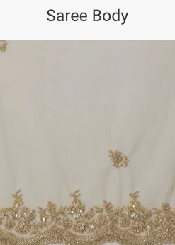 Beige Net Saree With All Over Heavy Embroidery
