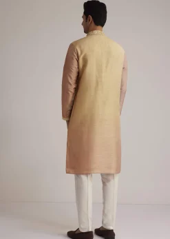 Beige Ombre Silk Kurta Set With Mirror Work