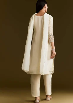Beige Organza Embroidered Kurta Set With Dupatta