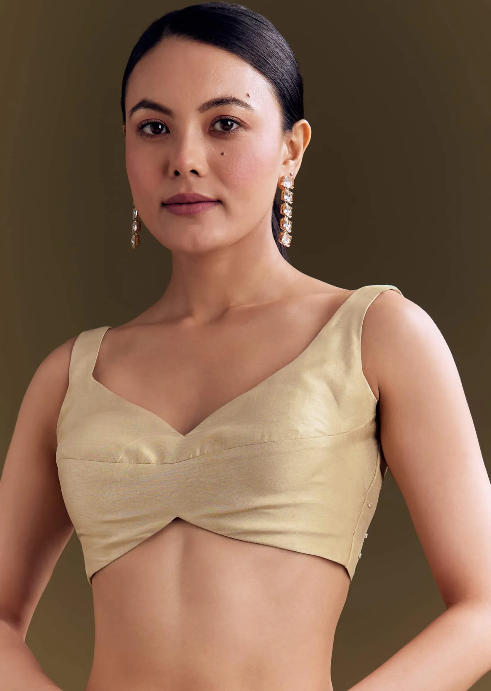 Beige Organza Saree With Beaded Border And Floral Print