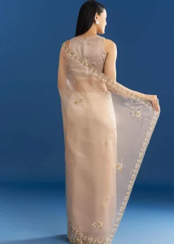 Beige Organza Tissue Saree With Cutdana Detailing