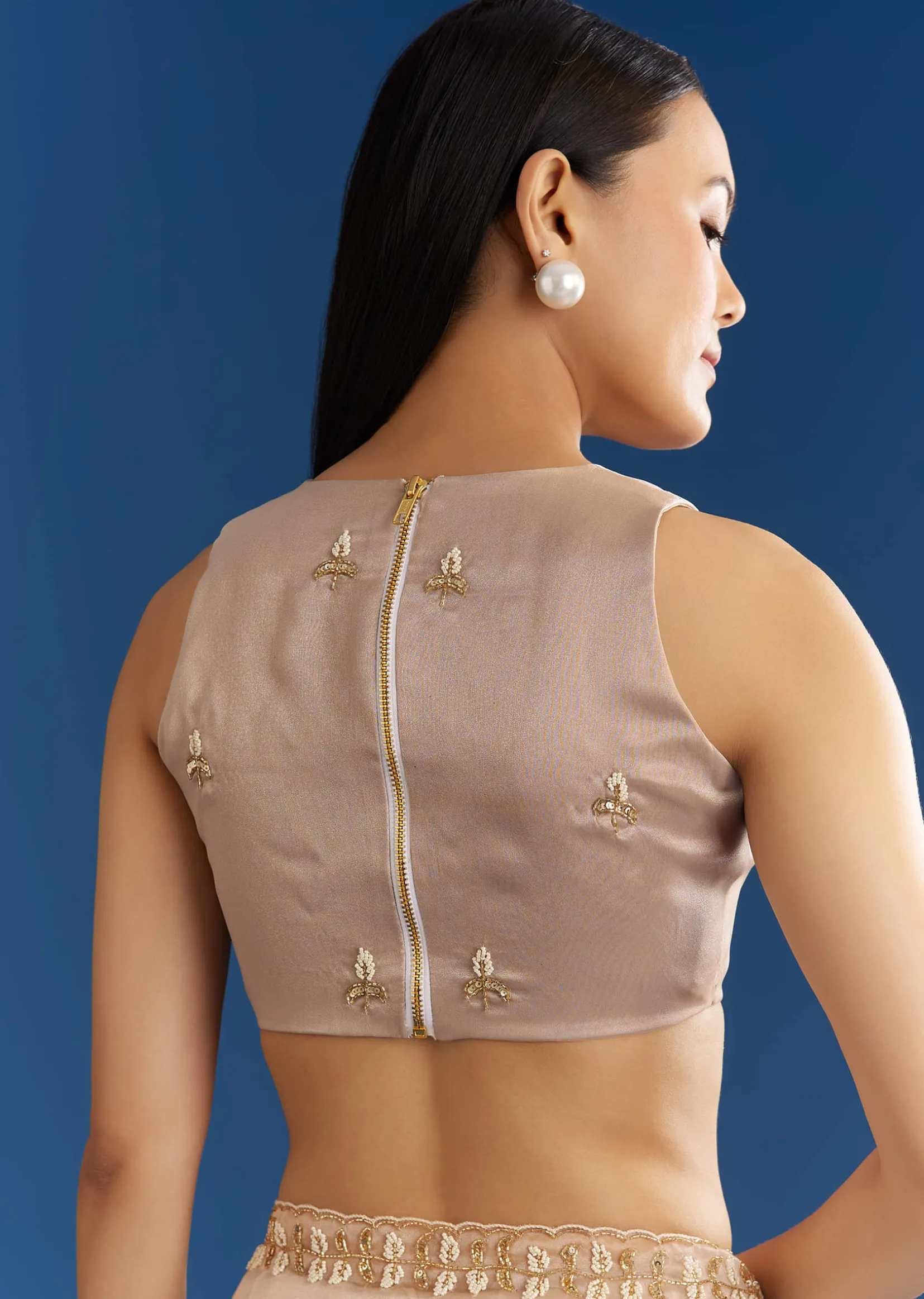 Beige Organza Tissue Saree With Cutdana Detailing