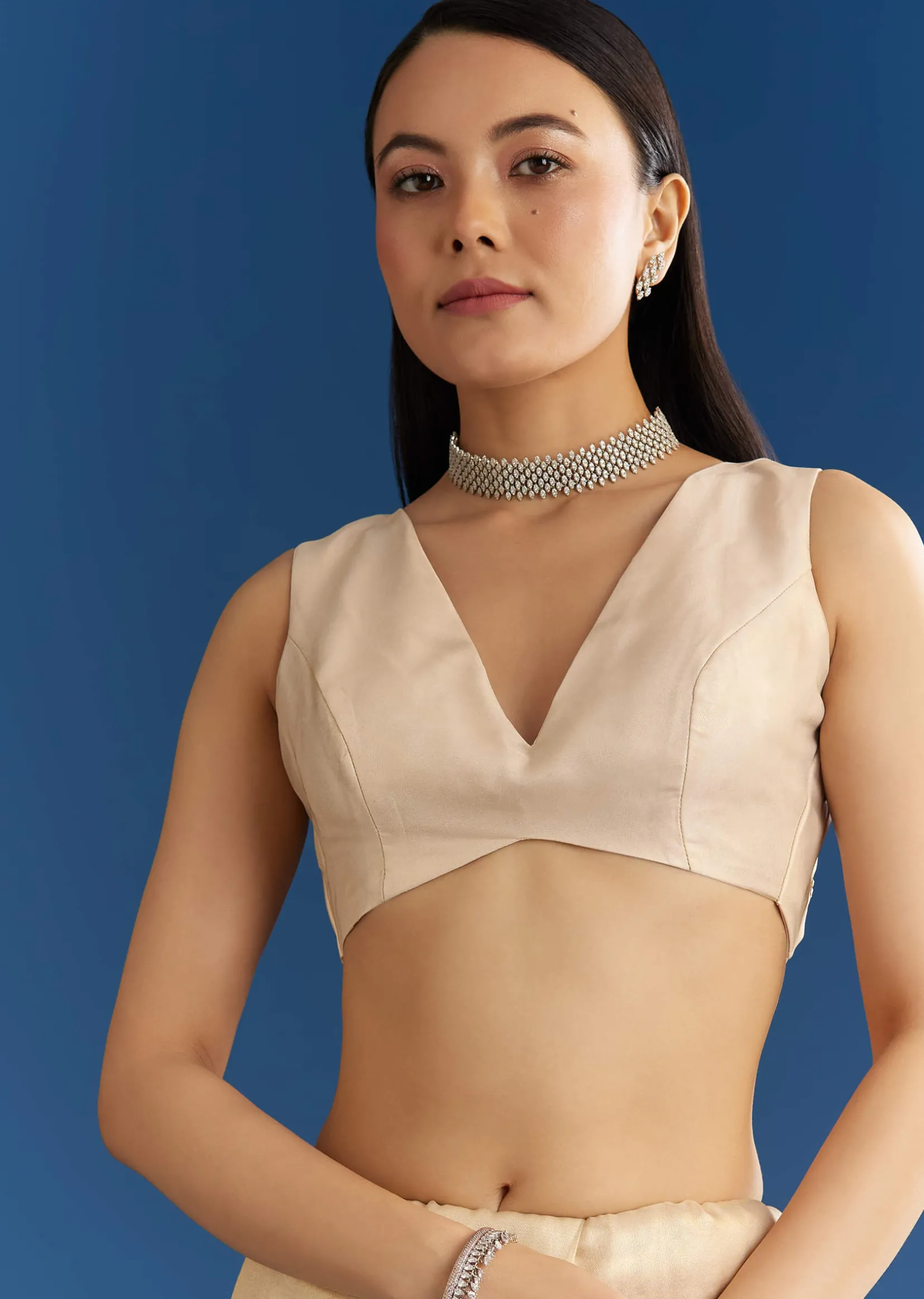Beige Organza Tissue Saree With Embroidered Scallop