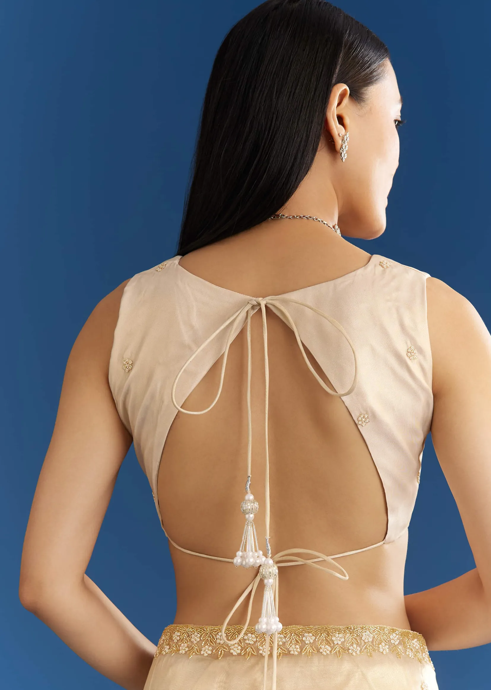 Beige Organza Tissue Saree With Embroidered Scallop