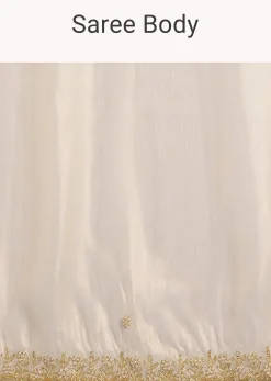 Beige Organza Tissue Saree With Embroidered Scallop
