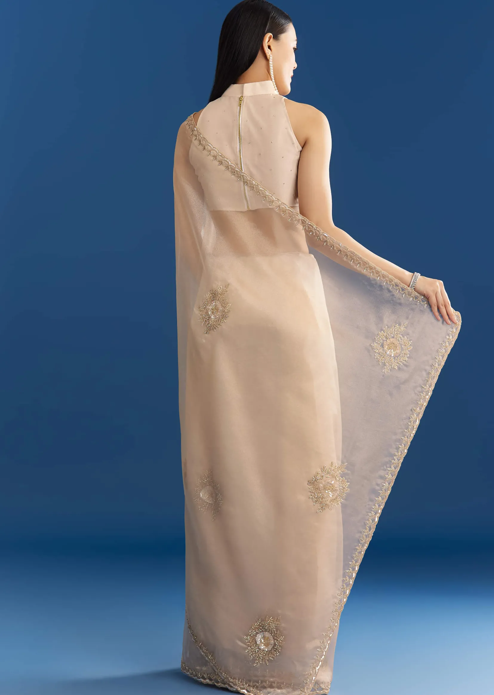 Beige Organza Tissue Saree With Delicate Embellished Edge