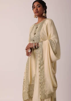 Beige Pant Set With Zardozi Work Kurta