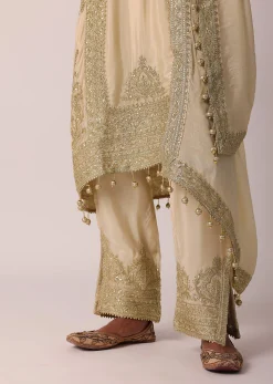 Beige Pant Set With Zardozi Work Kurta