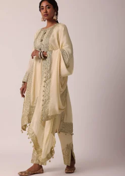 Beige Pant Set With Zardozi Work Kurta