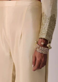 Beige Pant Set With Zardozi Work Kurta