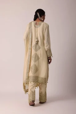 Beige Pant Set With Zardozi Work Kurta