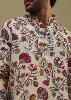 Beige Printed Kurta Set For Men