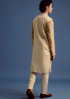 Beige Rayon Floral Block Printed Kurta Set