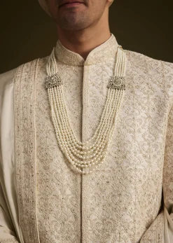 Beige Resham Embroidered Sherwani With Elegant Dupatta