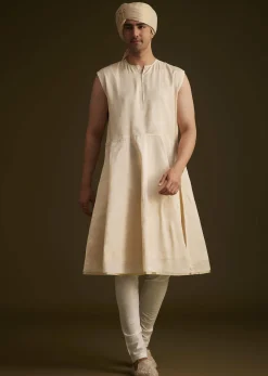 Beige Resham Embroidered Sherwani With Elegant Dupatta