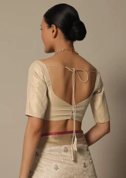 Beige Saree With Multi-Color Thread Work In Kora Silk