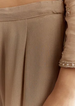 Beige Sequins And Cutdana Kurta With Sharara And Organza Dupatta