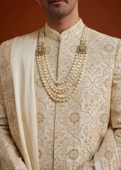 Beige Sherwani Set With Dori And Thread Work