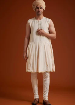 Beige Sherwani Set With Dori And Thread Work