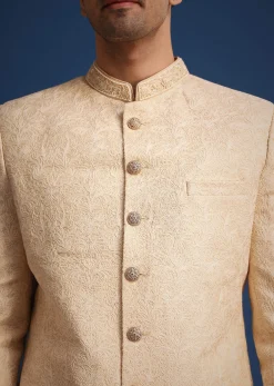 Beige Silk Blend Sherwani Set