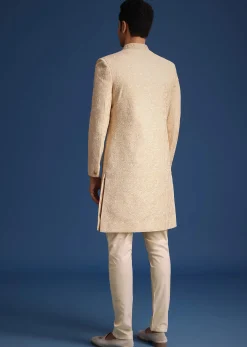 Beige Silk Blend Sherwani Set