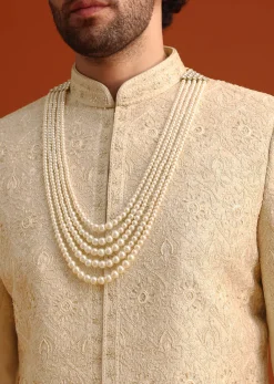 Beige Silk Embroidered Sherwani And Kurta Set With Dupatta