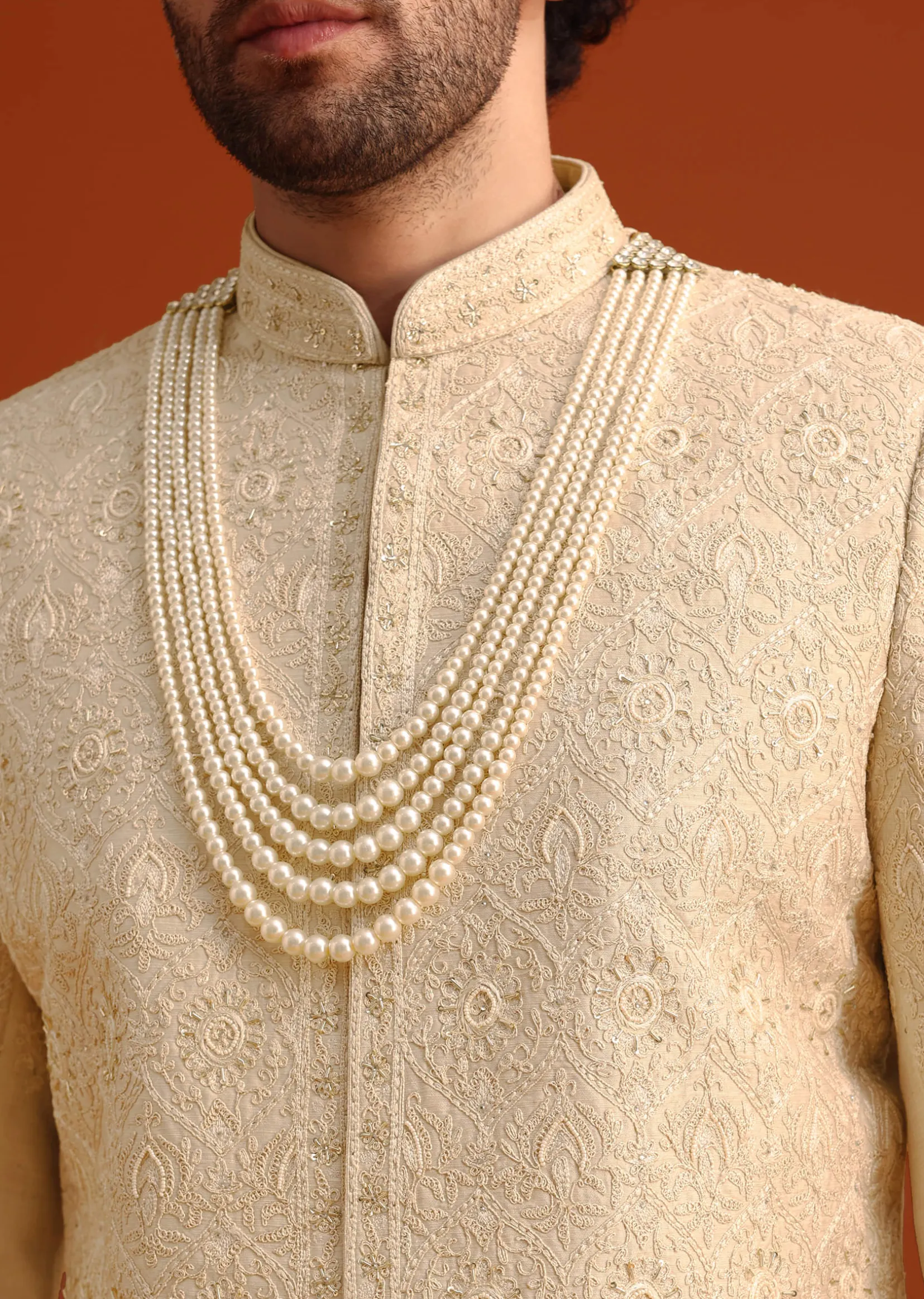 Beige Silk Embroidered Sherwani And Kurta Set With Dupatta
