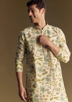 Beige Silk Kurta Set With Foil Enhanced Floral Print