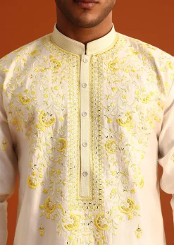 Beige Silk Kurta Set With Printed And Embroidered Work
