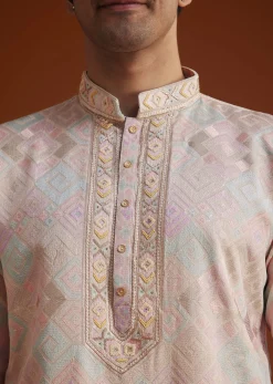 Beige Silk Kurta Set With Hand Embellishments