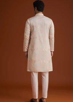 Beige Silk Kurta Set With Hand Embellishments