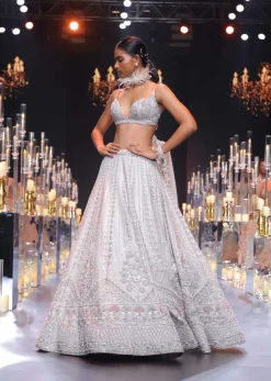 Beige Silk Lehenga Set With Zardozi Work And Cutdana Embroidery